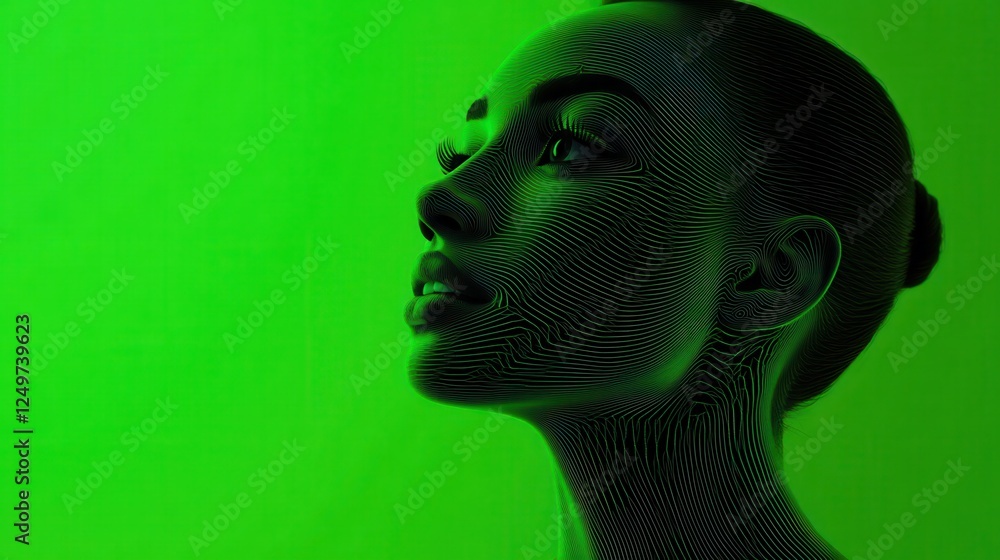 Poster bright green background with digital pattern. recruiting concept. 3d rendering