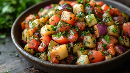 Colorful ratatouille made roasted vegetables like zucchini eggplant and tomatoes Traditional French dish