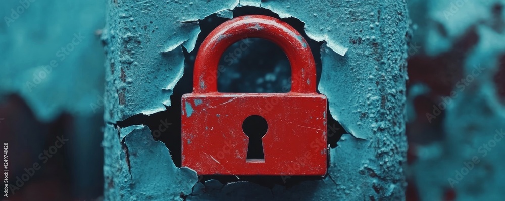 Aufkleber hacker attack. security breach, system hacked, internet cyber attack alert with red broken padlock, 