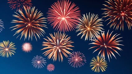 Vibrant fireworks against a clear night sky