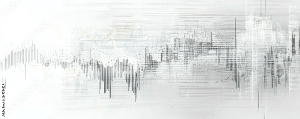 Poster high-tech white digital background with abstract cyber elements, financial graphs, and investment da