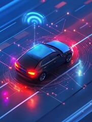 Wireless sensor network and communication system for cars. independent. Autonomous. autonomous car illustration