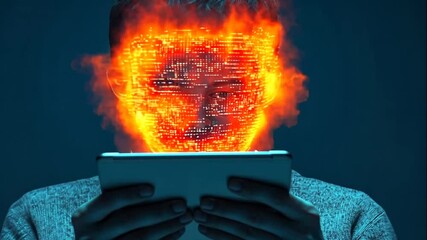 Burning Digital Face Overlaying Tablet - Powered by Adobe