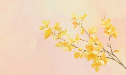 Bright yellow flower branch set against a soft pastel background, highlighting delicate textures and the vibrancy of nature.