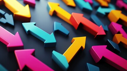 Digital colors arrows on gray background. Success and growth concept. 3D Rendering