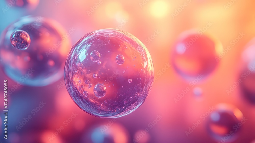 Wall mural abstract metallic spheres floating in glowing gradient environments
