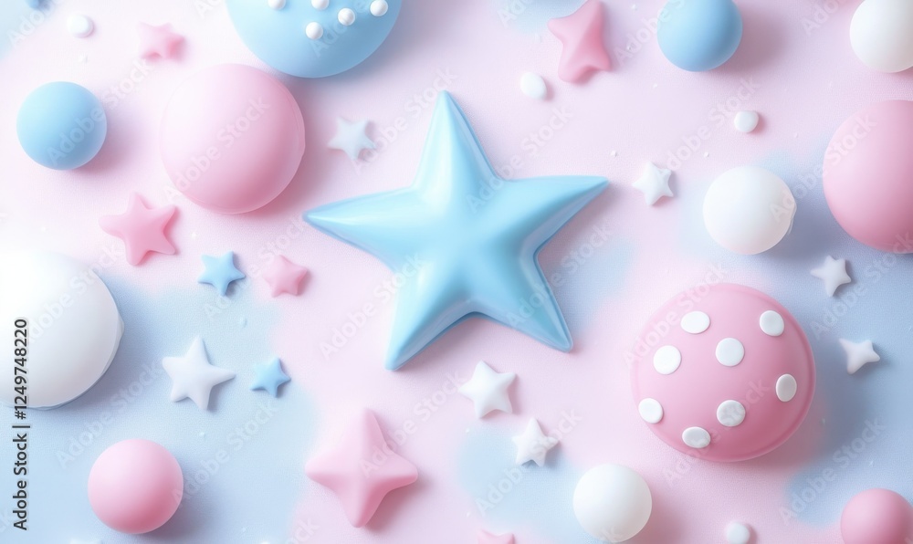 Poster abstract pastel polka dots and stars creating a playful composition with soft textures and a whimsic