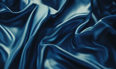 Obraz premium Elegant folds of deep blue satin fabric glowing with a subtle sheen, highlighting its smooth texture and rich tones under soft lighting