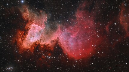 Red nebula cosmic dust space background, astronomy
