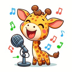 Cute Giraffe Singing Cartoon Vector Icon Illustration