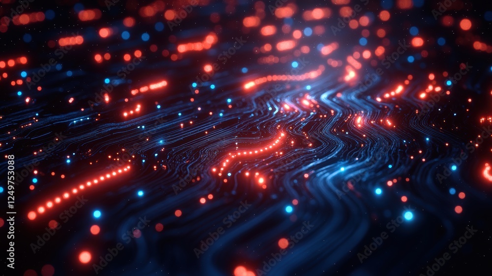 Aufkleber abstract digital network data flow, glowing lines and nodes, technology background, website header