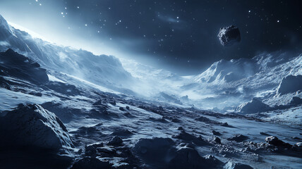 Dramatic simulation of an asteroid impact on Earth's surface unfolding in space