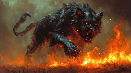 Fiery Hellhound Roaring, Fantasy Artwork