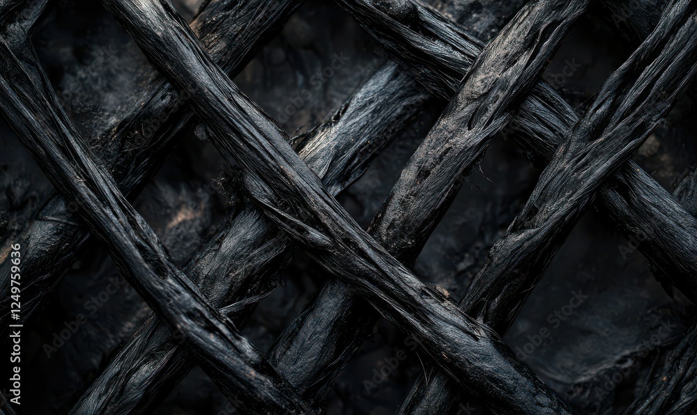 Aufkleber dark abstract composition featuring intricately arranged black threads in a crisscross pattern, with