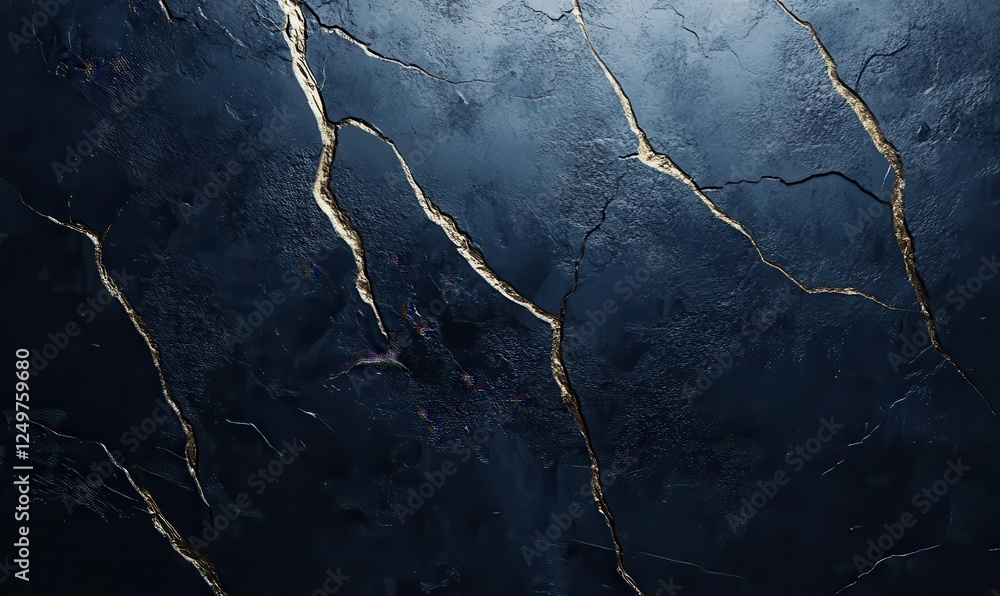 Poster deep navy blue textured surface with subtle crack patterns and light reflections, creating a sense o