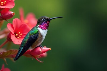 Obraz premium Vibrant hummingbird, iridescent feathers, nectar feeding, hummingbird photo, wildlife photography, small bird
