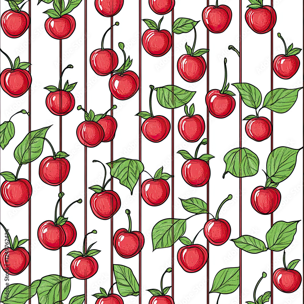 Poster creative design featuring a minimalist repeating grid of cherry icons in a playful arrangement