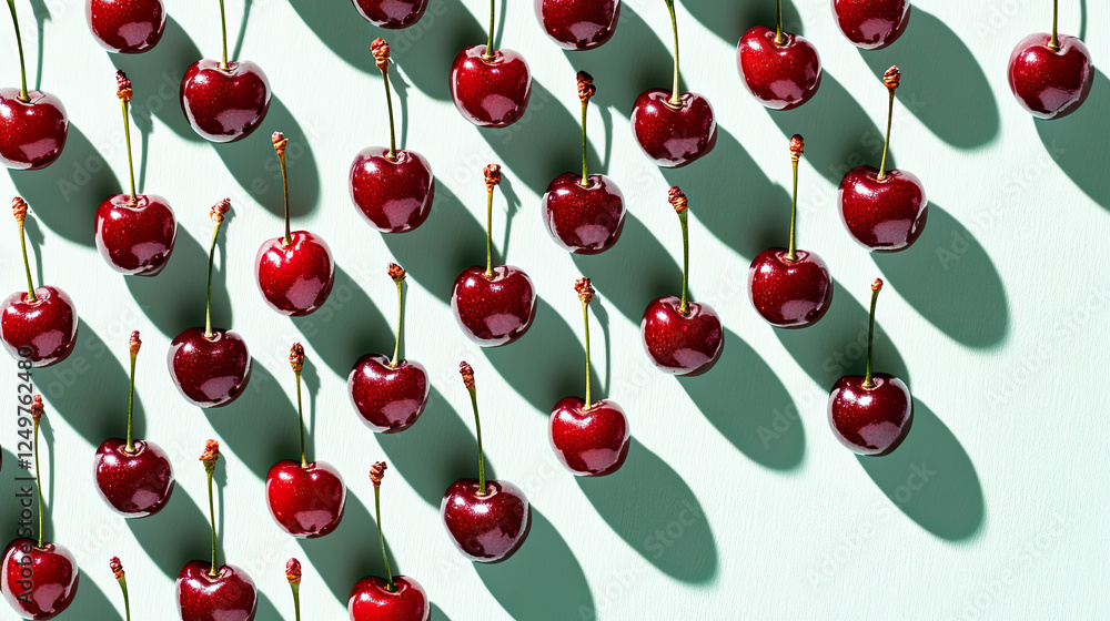 Poster pattern of minimalist cherry icons creating a joyful and playful atmosphere for design purposes
