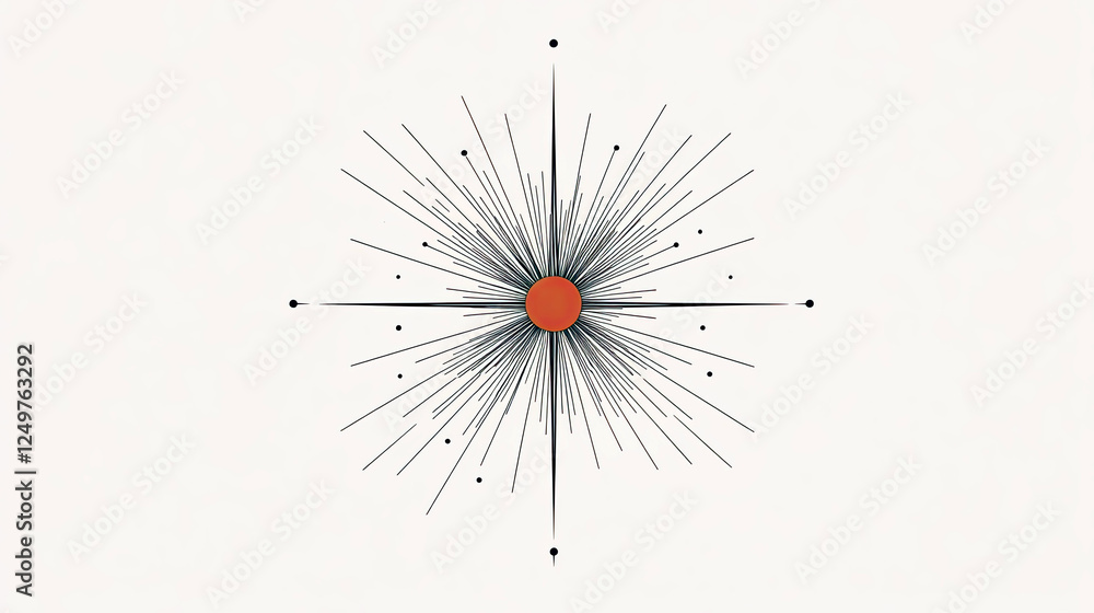 Poster visual harmony in retro design shines through a black line starburst on a warm pastel backdrop