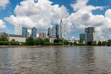 Obraz premium View of skyscrapers in Frankfurt across the Main River in Germany