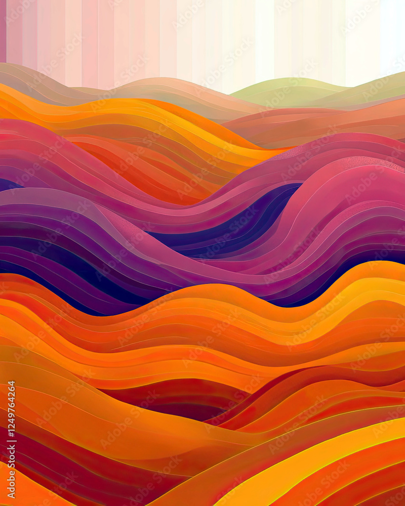 Poster Sunset Makes Waves of Color Over Rolling Hills With a Touch of Minimalism