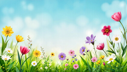 Vibrant spring garden filled with colorful flowers, nature's beauty