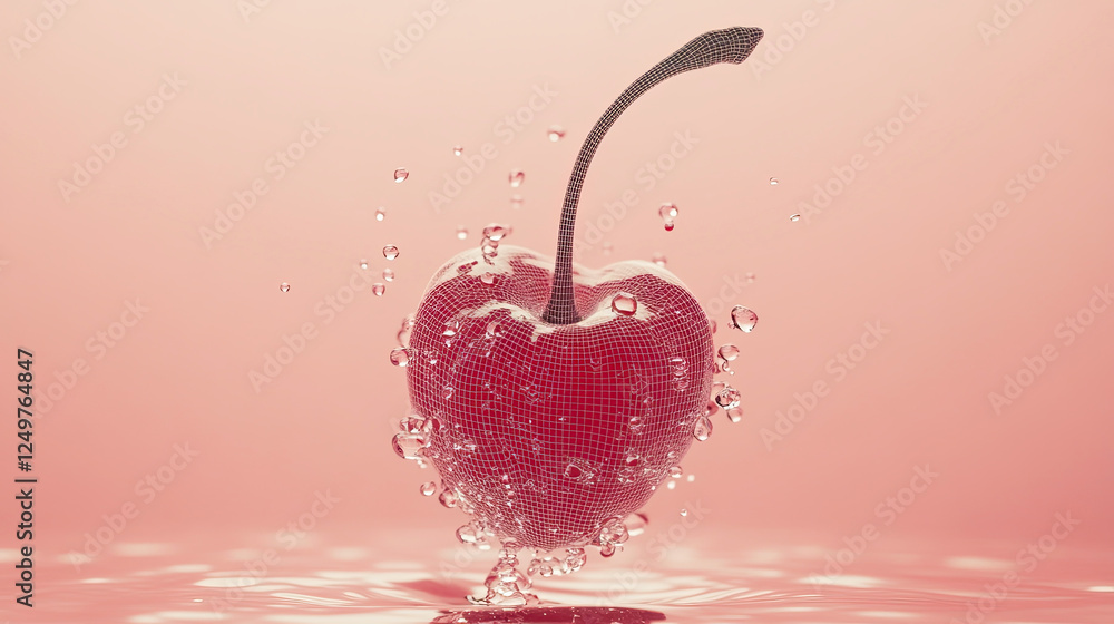 Poster delicate wireframe cherry floating gracefully against a soft pastel backdrop