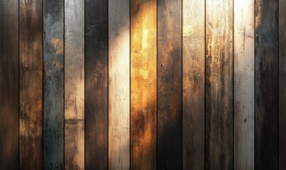 Modern wooden panel arrangement with diverse textures and tones illuminated by soft natural light.