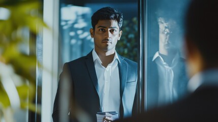 Male indian hr, recruiter or employer holding cv having online virtual job interview meeting with african candidate on video call. Distance remote recruitment conference chat. Over shoulder view.