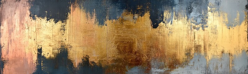 Mesmerizing Layers of Textured Acrylic Brushstrokes Blending Metallic Gold, Silver, and Bronze Accents, Creating a Rich and Varied Abstract Art Piece