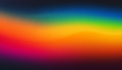 Obraz premium Grainy noisy gradient background, abstract vibrant color shape, glowing rainbow yellow green orange blue black noise texture banner