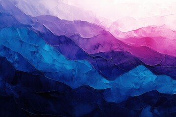 Stunning abstract artwork depicting a vibrant mountain landscape with rich shades of blue, purple, and pink, creating a serene atmosphere