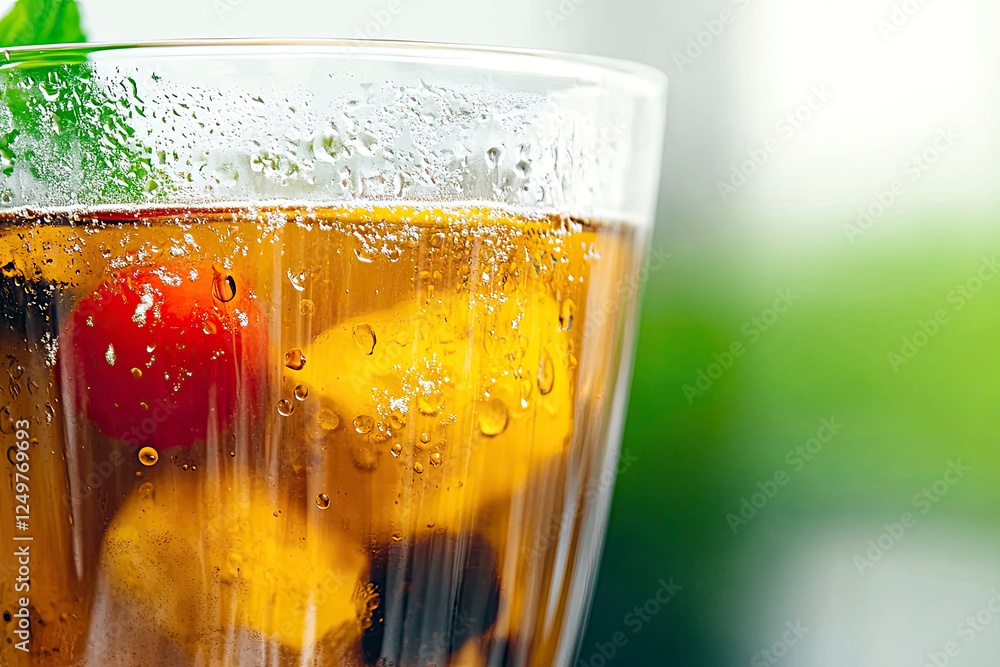 Poster delightful iced tea refreshing the senses with intricate condensation details on a smooth surface