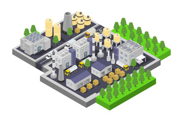 Ecology factory manufacture building isometric
