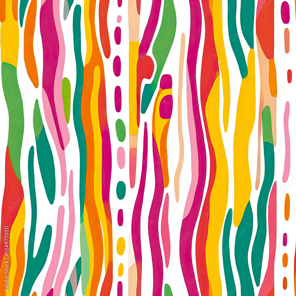 Poster Colorful Abstract Lines and Shapes Create a Playful Design on a White Background