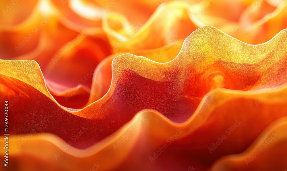 Poster vibrant orange folds of fabric illuminated by soft light, creating a mesmerizing interplay of textur