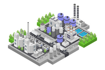 Modern Industrial Factory With Waste Filtering Facilities Isometric