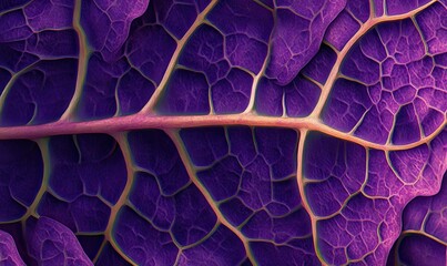 Vibrant purple coleus leaves with intricate veins and vivid contrasting colors, captured in sharp detail against a natural green background