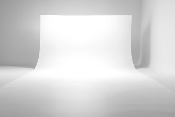 Seamless white backdrop in a professional studio setting, ideal for photography, video shoots, and creative projects requiring a clean background