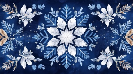 Elegant floral pattern on dark blue background with wintery feel art