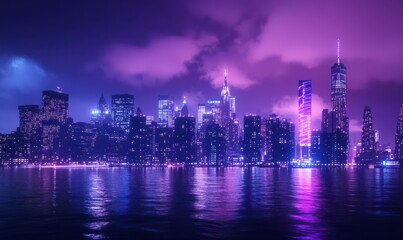 Fototapeta premium Vibrant urban skyline illuminated with a glowing energy grid, merging modernity and innovation.