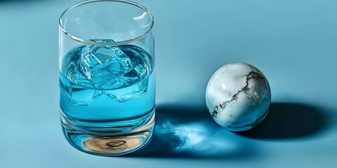 Crystal Clear: A captivating still life showcasing a crystal orb and a glass of refreshing blue liquid. The cool hues and smooth textures create a serene atmosphere.
