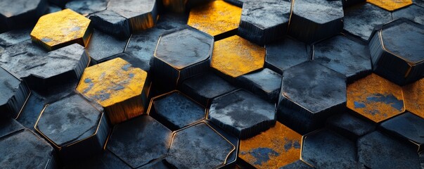Abstract Hexagon Pattern Gold, Gray, Texture, Background, Design