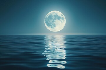 Tranquil Moon Reflection on Sea Water at Night