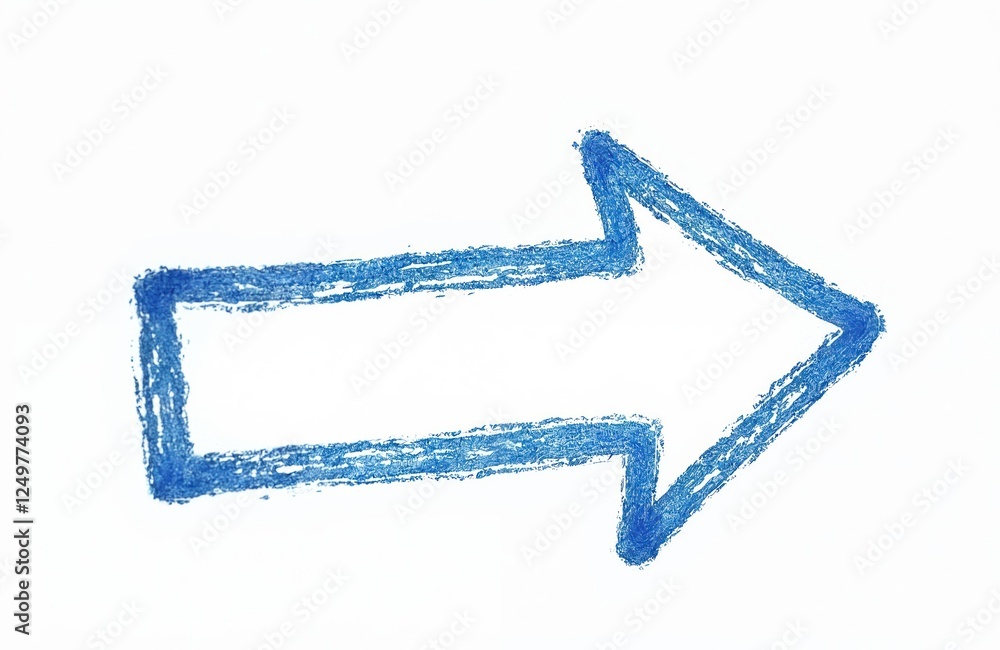 Poster simple hand drawn blue arrow sign on white background. directional symbol. easy to use for guide ins