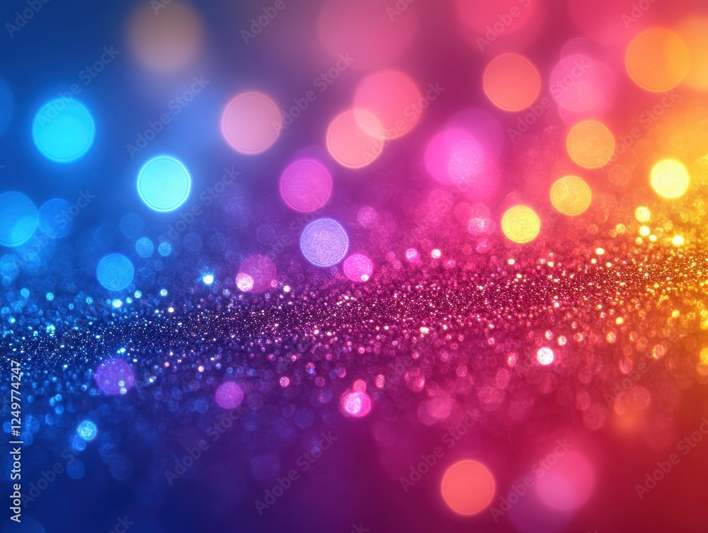 Poster colorful bokeh lights with a glittering effect, creating a vibrant atmosphere.