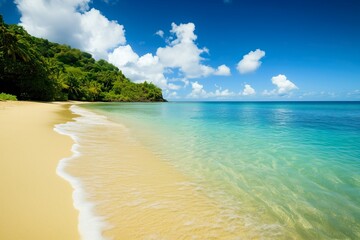 Pristine beach with turquoise waters and clear sky