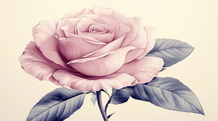Pink rose, soft light, elegant bloom, neutral background, romantic design