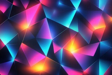 Fototapeta premium Abstract geometric design featuring vibrant neon colors and glowing shapes, creating a dynamic and futuristic visual effect