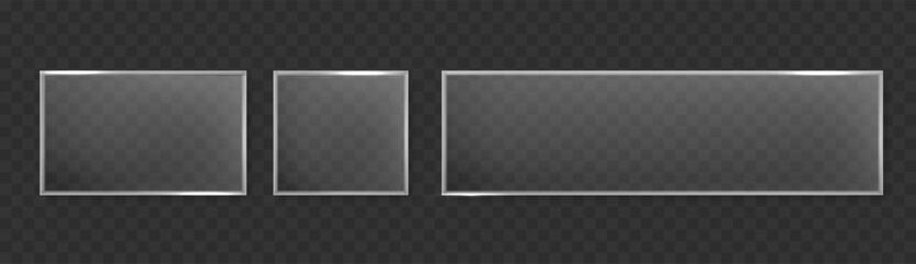 Glass Rectangle. Glossy transparent vector glass clear plate. Glass white transparency card